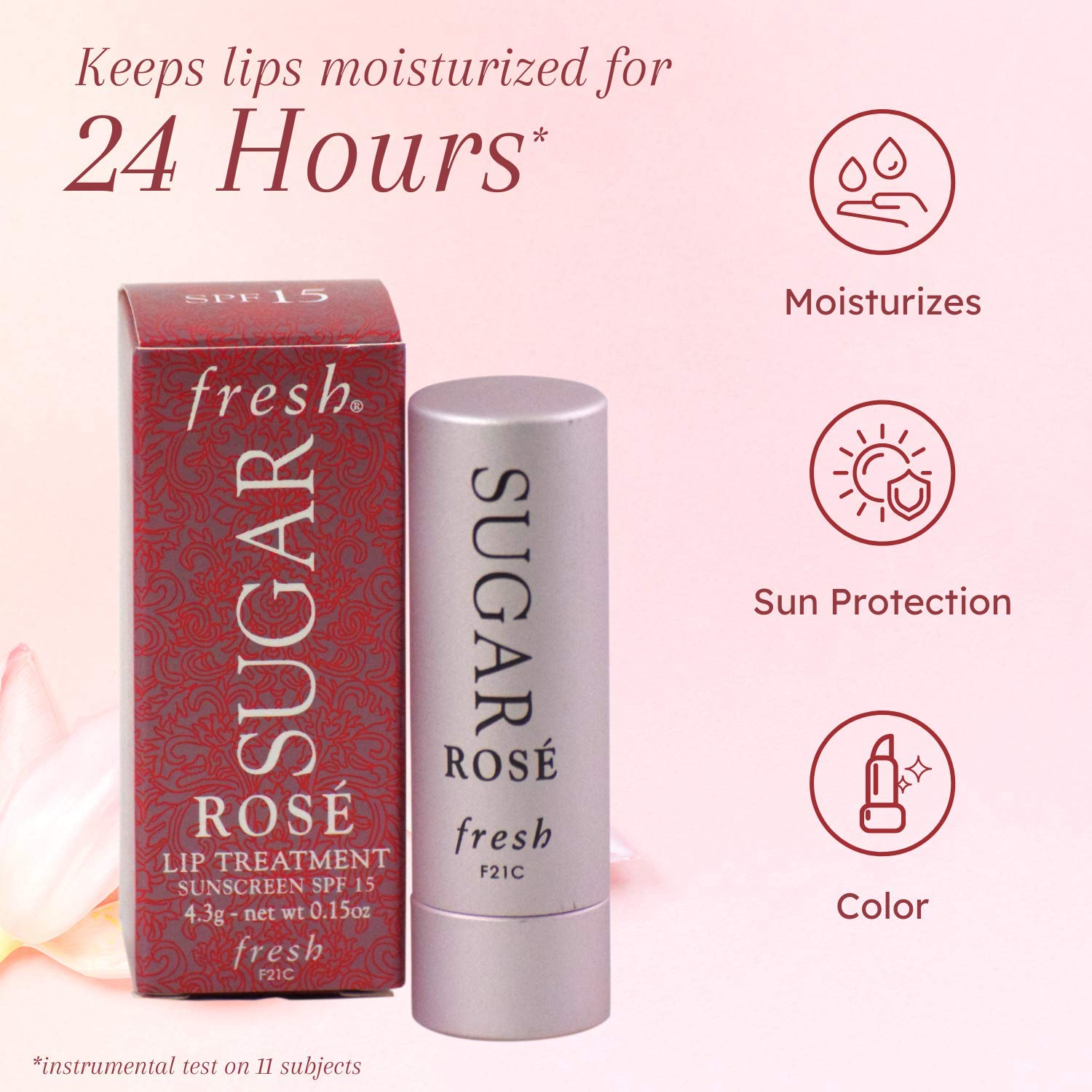 Fresh Sugar Lip Treatment SPF 15 Rose outer packaging highlights premium lip care.