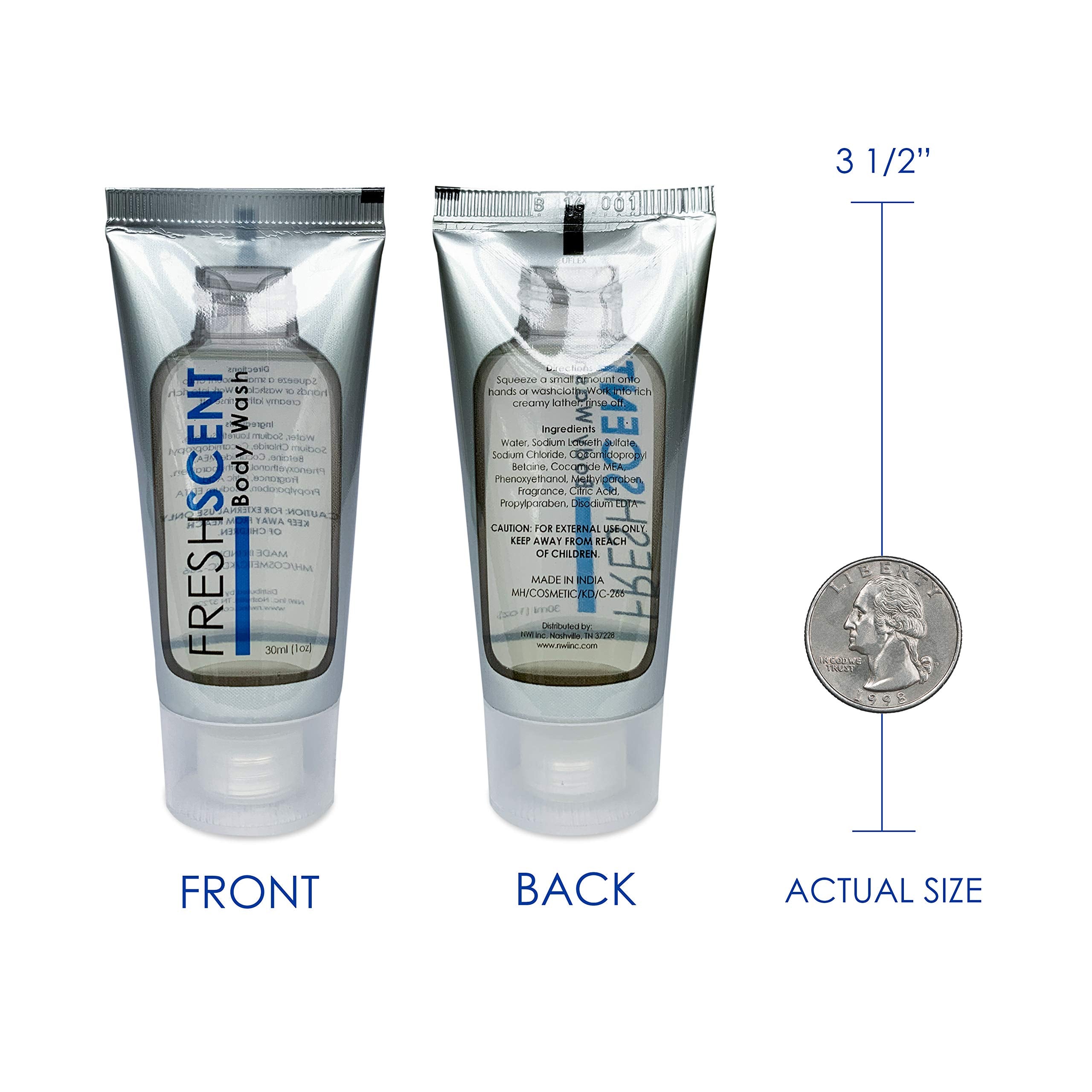 Freshscent jabon corporal con diseño moderno y botella vertical clara
