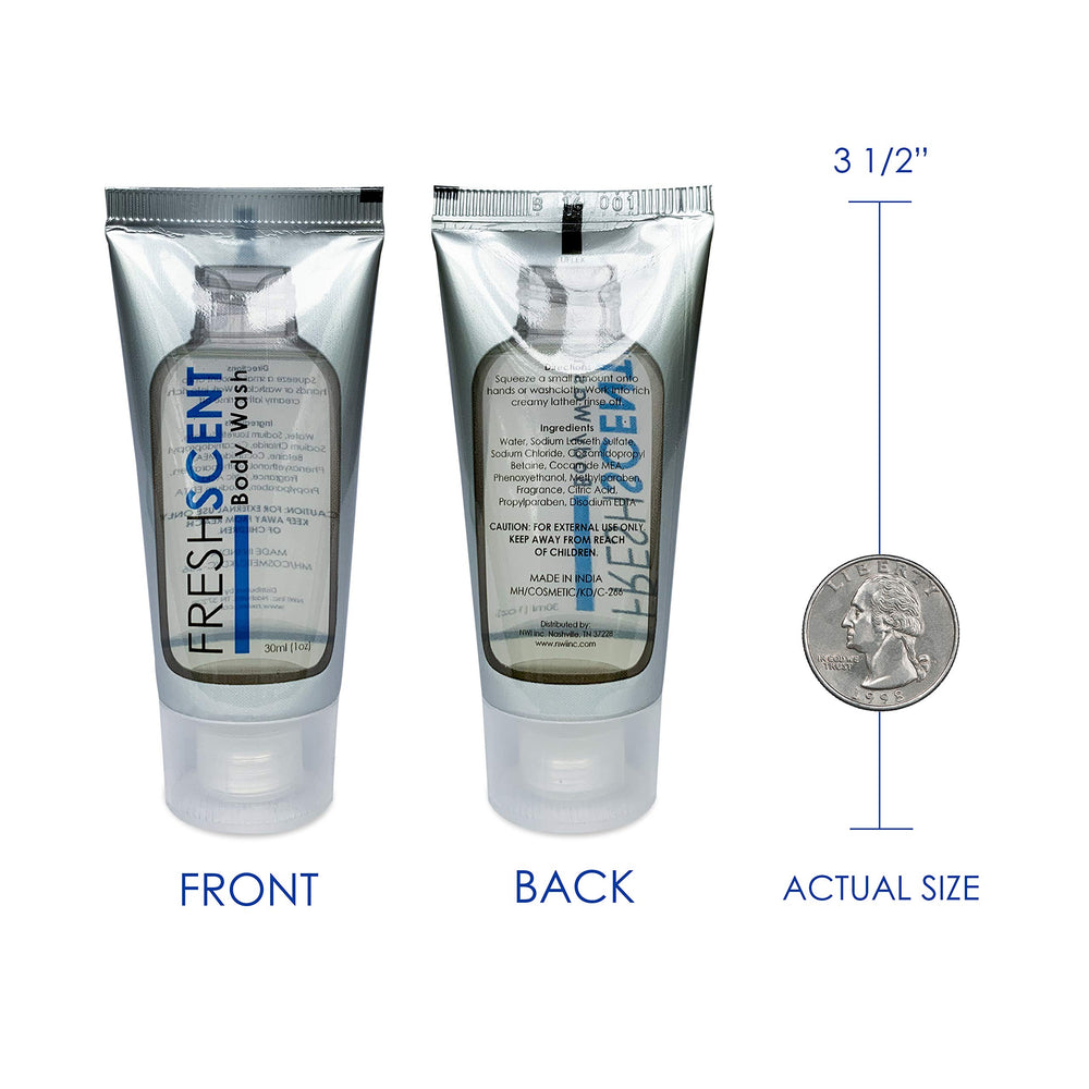 Freshscent jabon corporal con diseño moderno y botella vertical clara