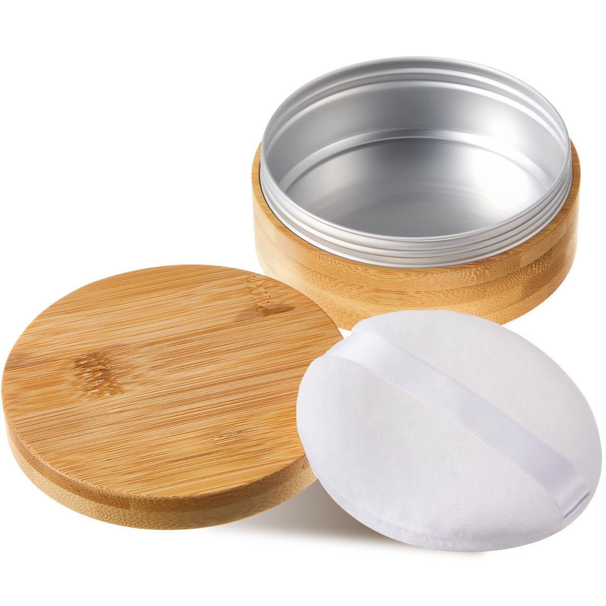 Frienda contenedor de polvo de bambú con tapa hermética, ideal para viajar