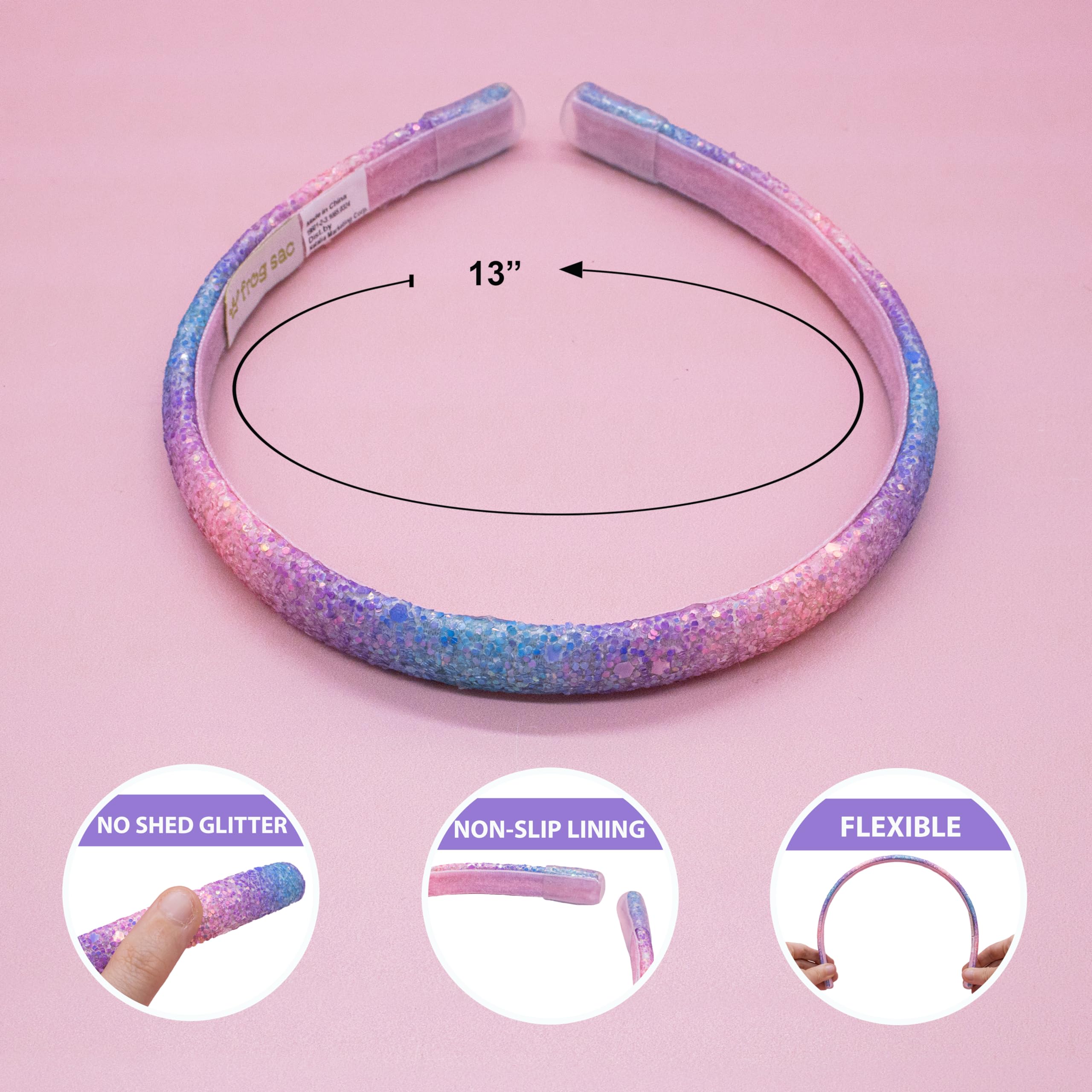 Diadema FROG SAC rosa con purpurina para looks festivos.
