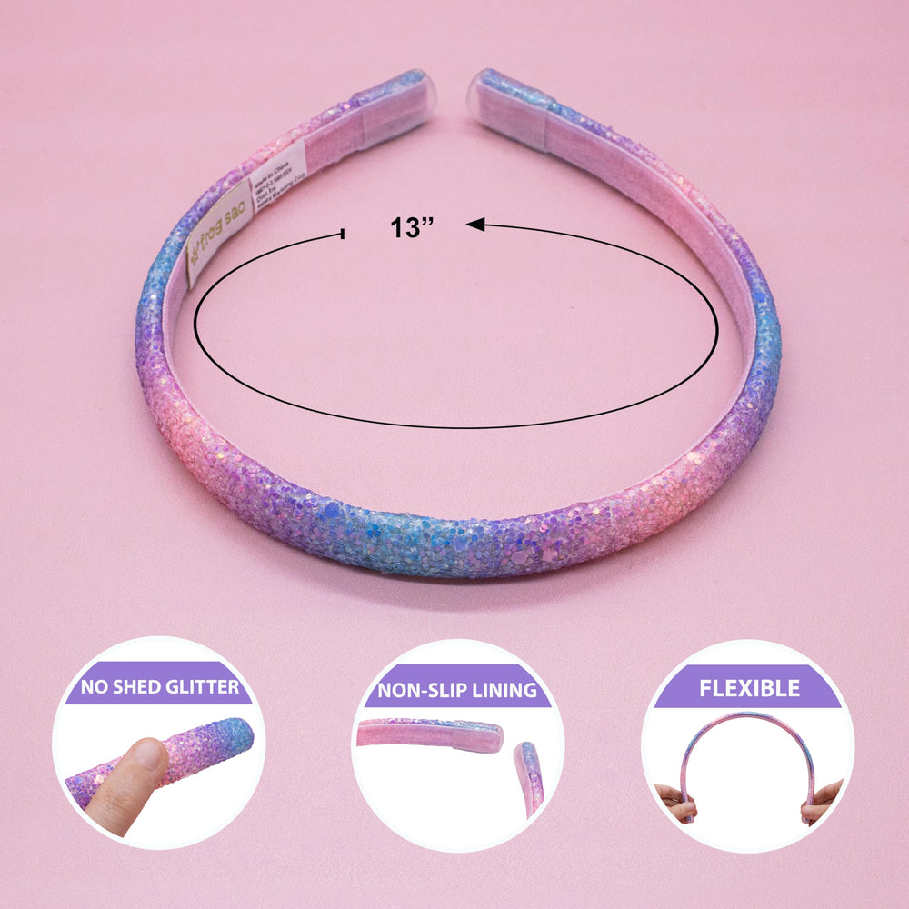 Diadema FROG SAC rosa con purpurina para looks festivos.