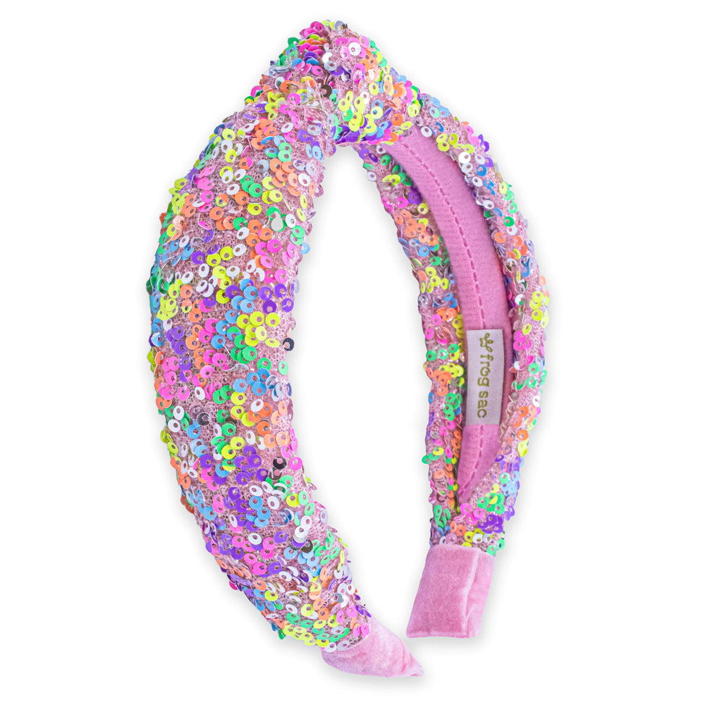 Diadema nudo de Frog Sac con lentejuelas arcoíris para niñas, uso diario.