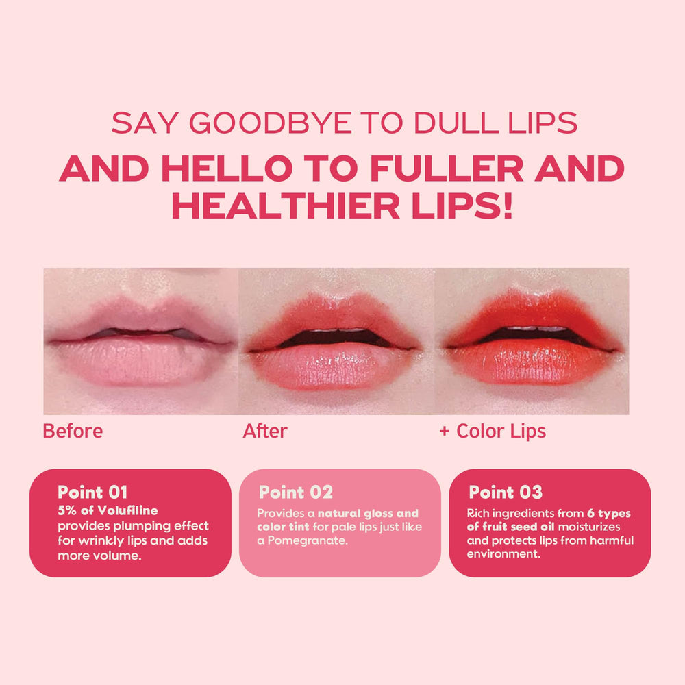 FRUDIA bálsamo labial granada miel – acabado brillante y duradero.