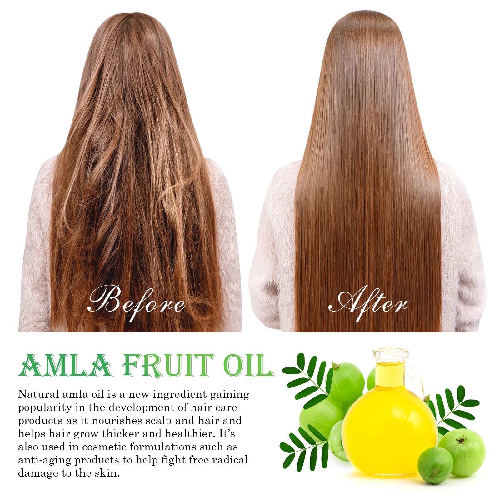 Aplicación de FSLHCY Amla Oil en las manos para cuero cabelludo nutrido.