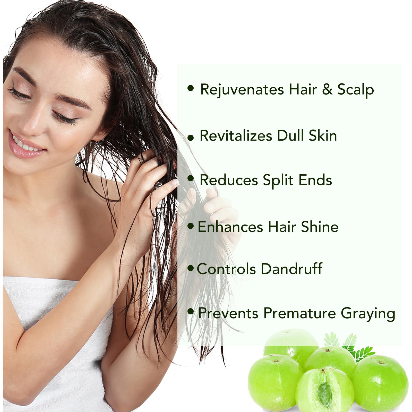 Nutrición profunda con Amla Oil que deja el cabello sedoso.
