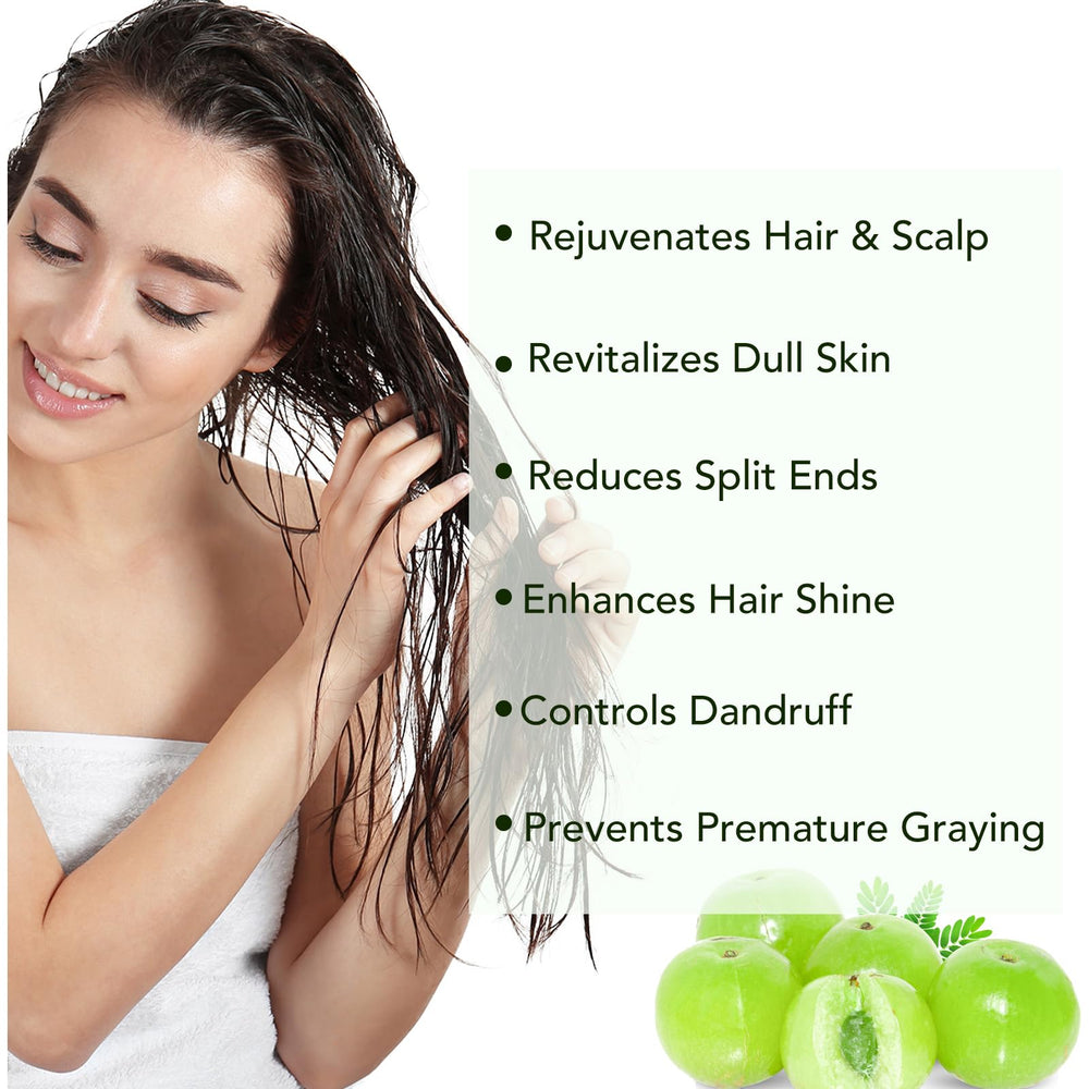 Nutrición profunda con Amla Oil que deja el cabello sedoso.