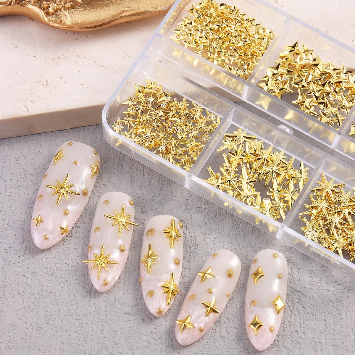 FSpronail cuentas caviar oro 0.6-0.8mm, brillo sutil para uñas.