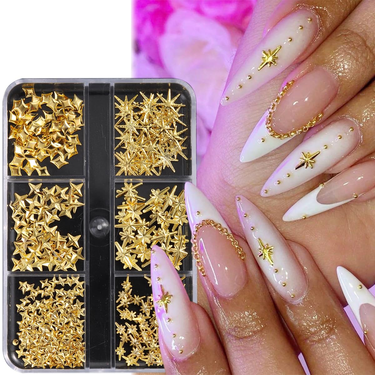 FSpronail cuentas caviar oro 1.0mm, detalle uniforme para uñas.