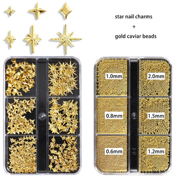 FSpronail estrellitas oro de cinco puntos para uñas, detalle destacado.