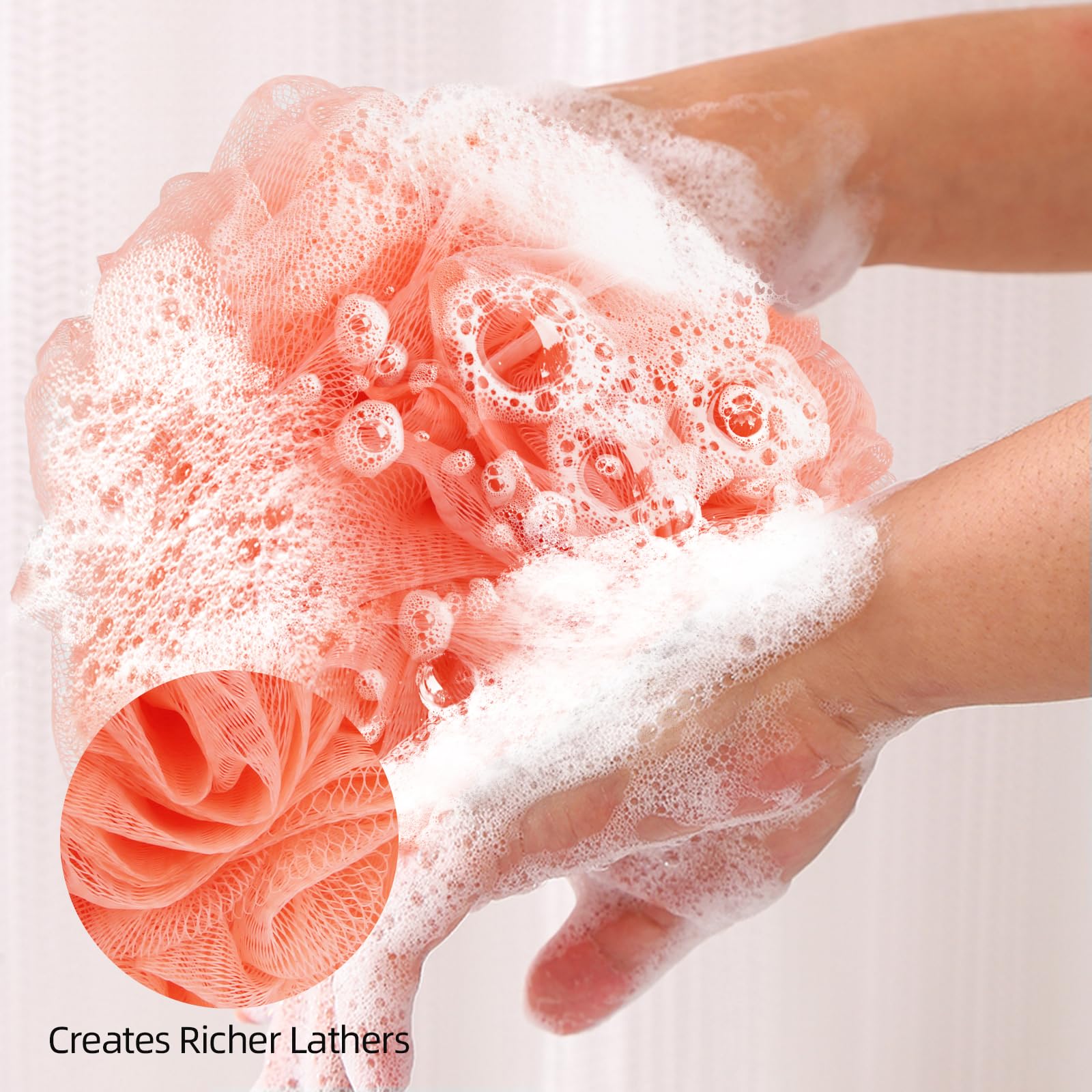 Esponja Fu Store de lufa para ducha rosa genera abundante espuma