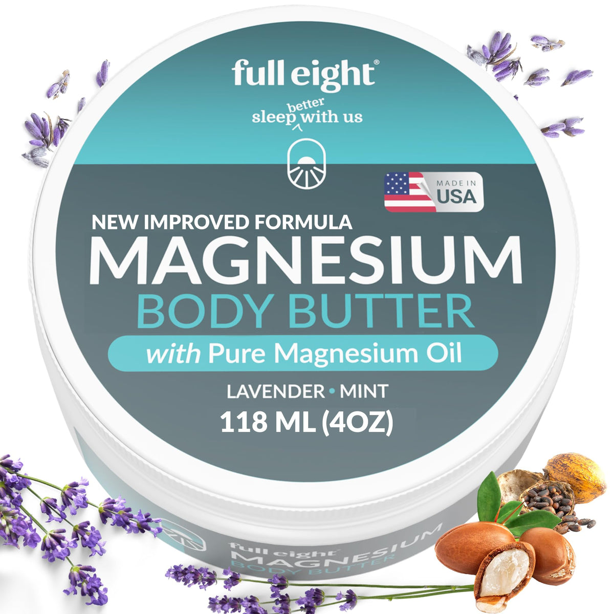 Full Eight manteca corporal magnesio: aplicacion suave para relajar músculos tensos.