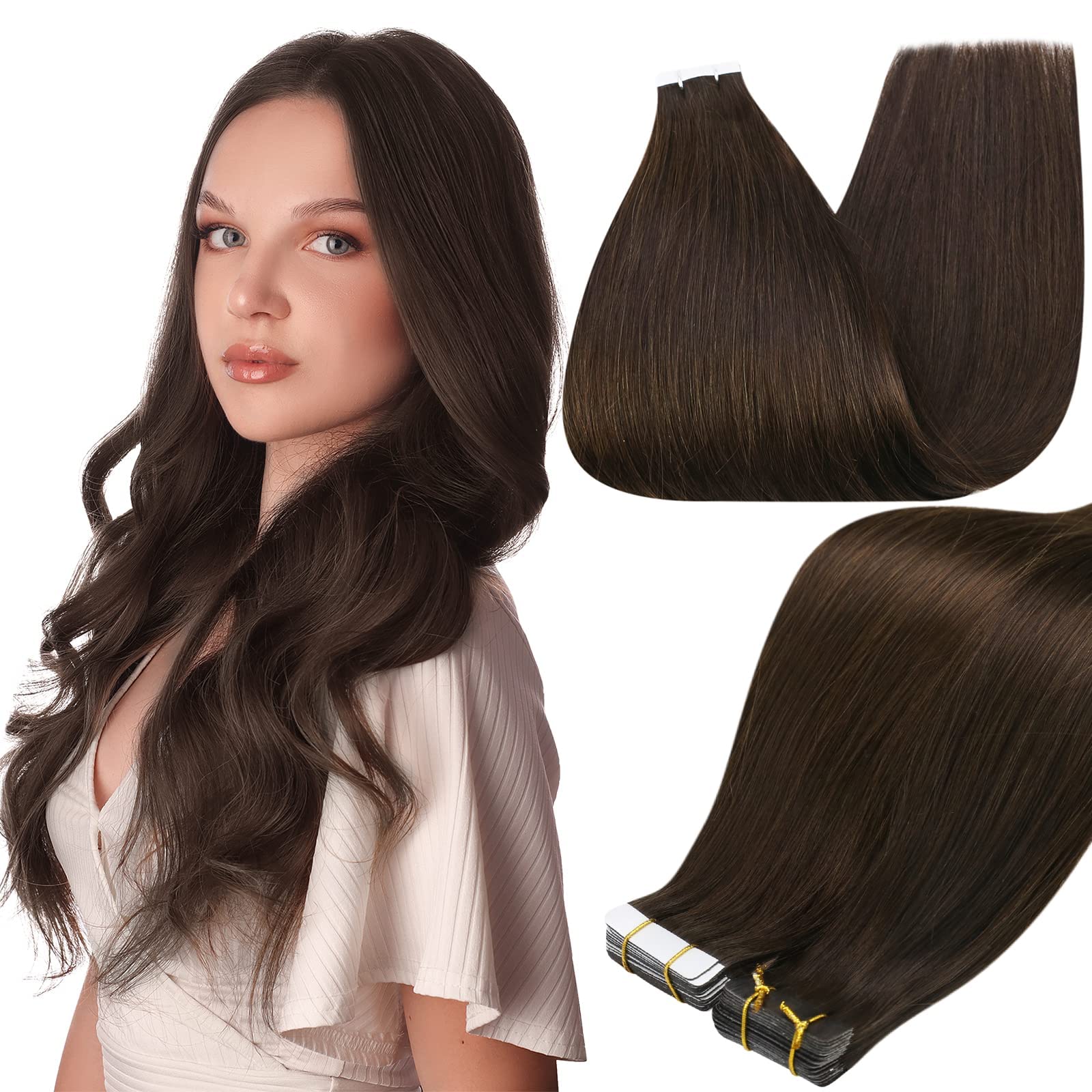 Full Shine extensiones con cinta de pelo humano 16 pulgadas, acabado natural.