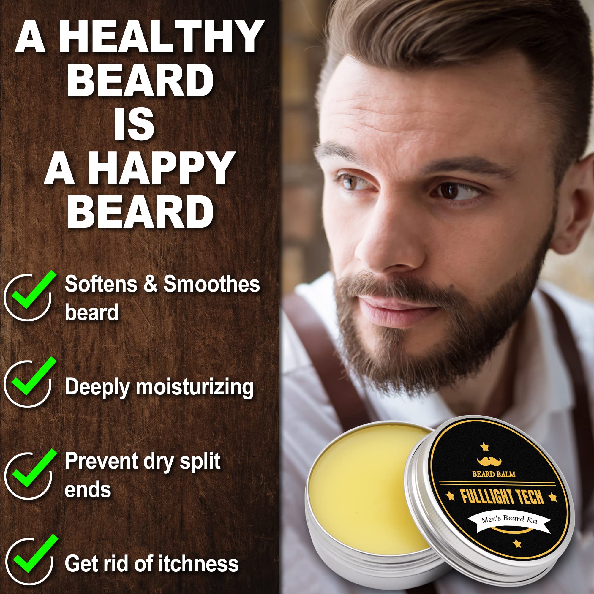 Bálsamo para barba FULLLIGHT TECH aplicación fácil para peinar y hidratar