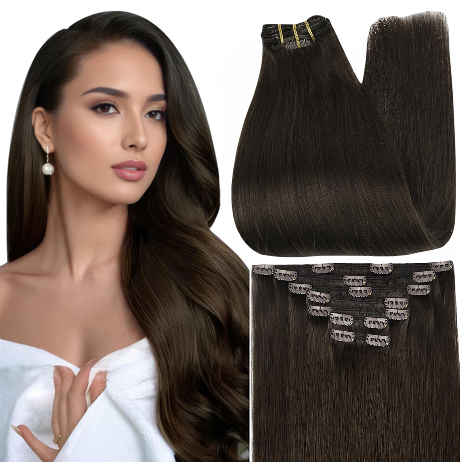 Extensiones Full Shine con clip en cabello humano real, 18 pulgadas para un look natural