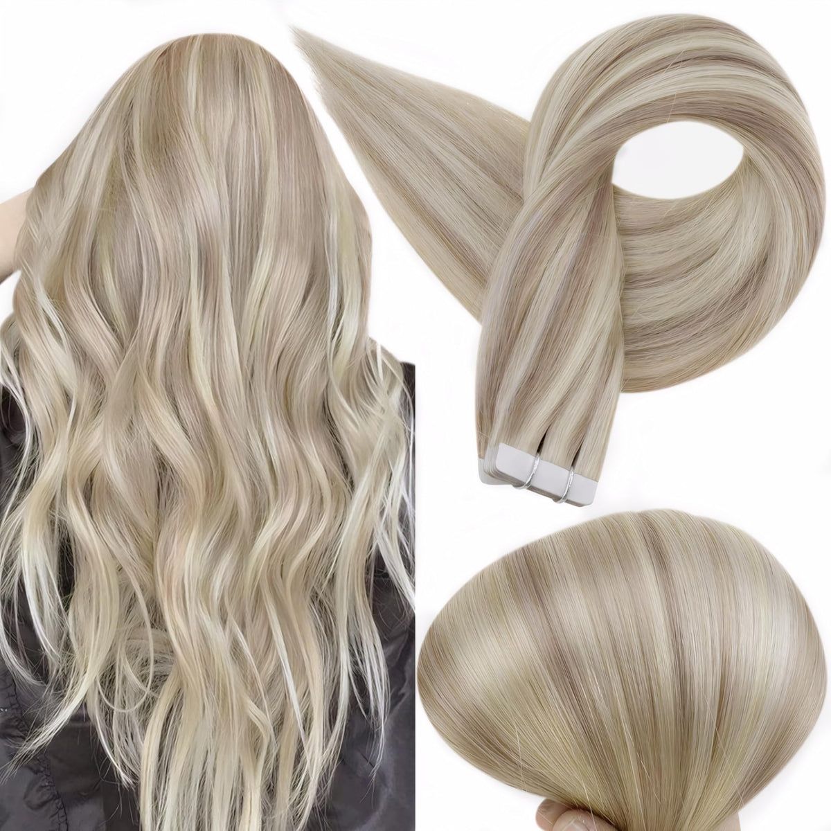 Extensiones tape-in Full Shine Remy de 18 pulgadas con aspecto suave y natural