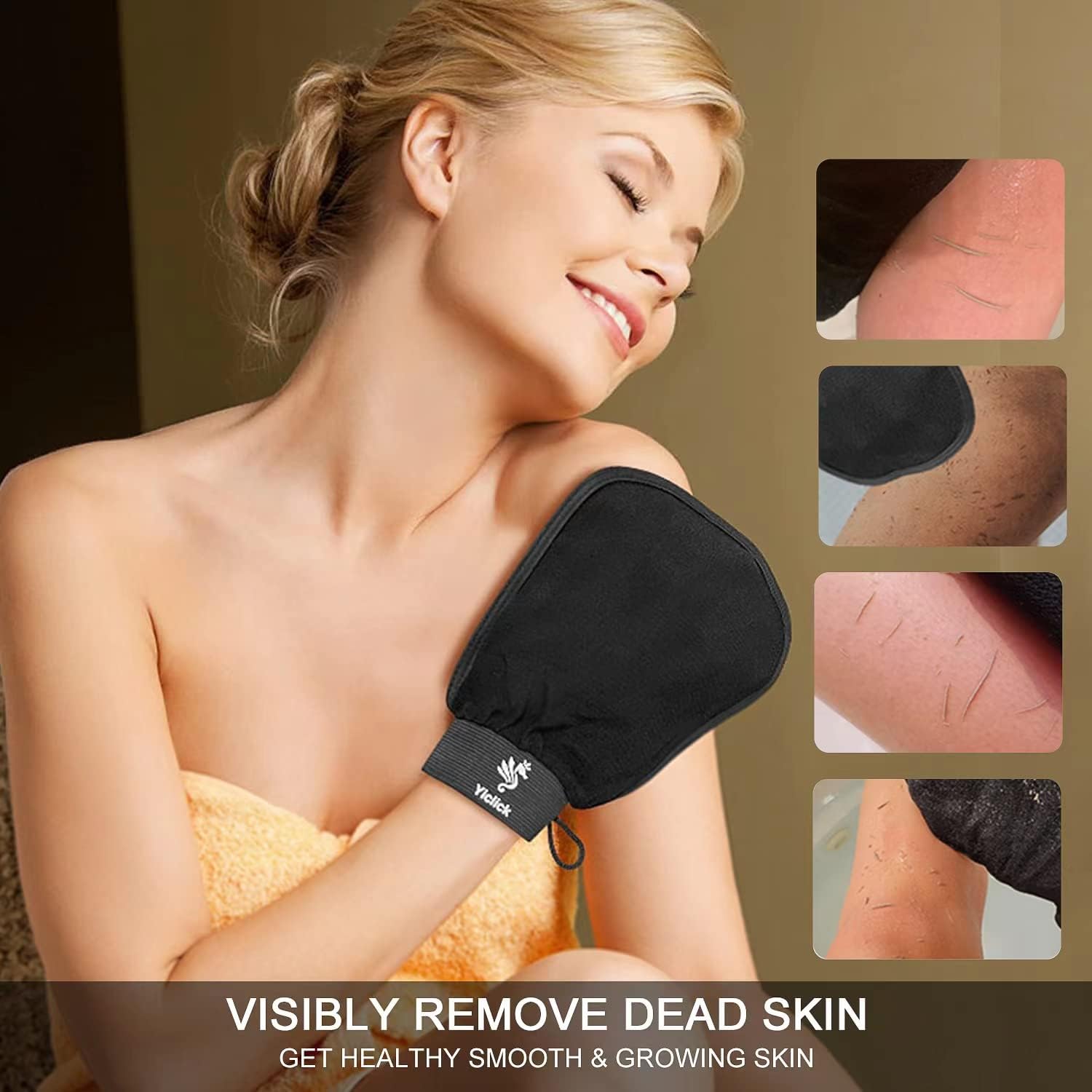 Mitón exfoliante corporal Fundrem negro con textura rugosa para exfoliación profunda