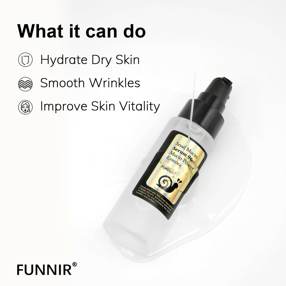 Funnir mucina de caracol 96%: envase sostenible y producción responsable.