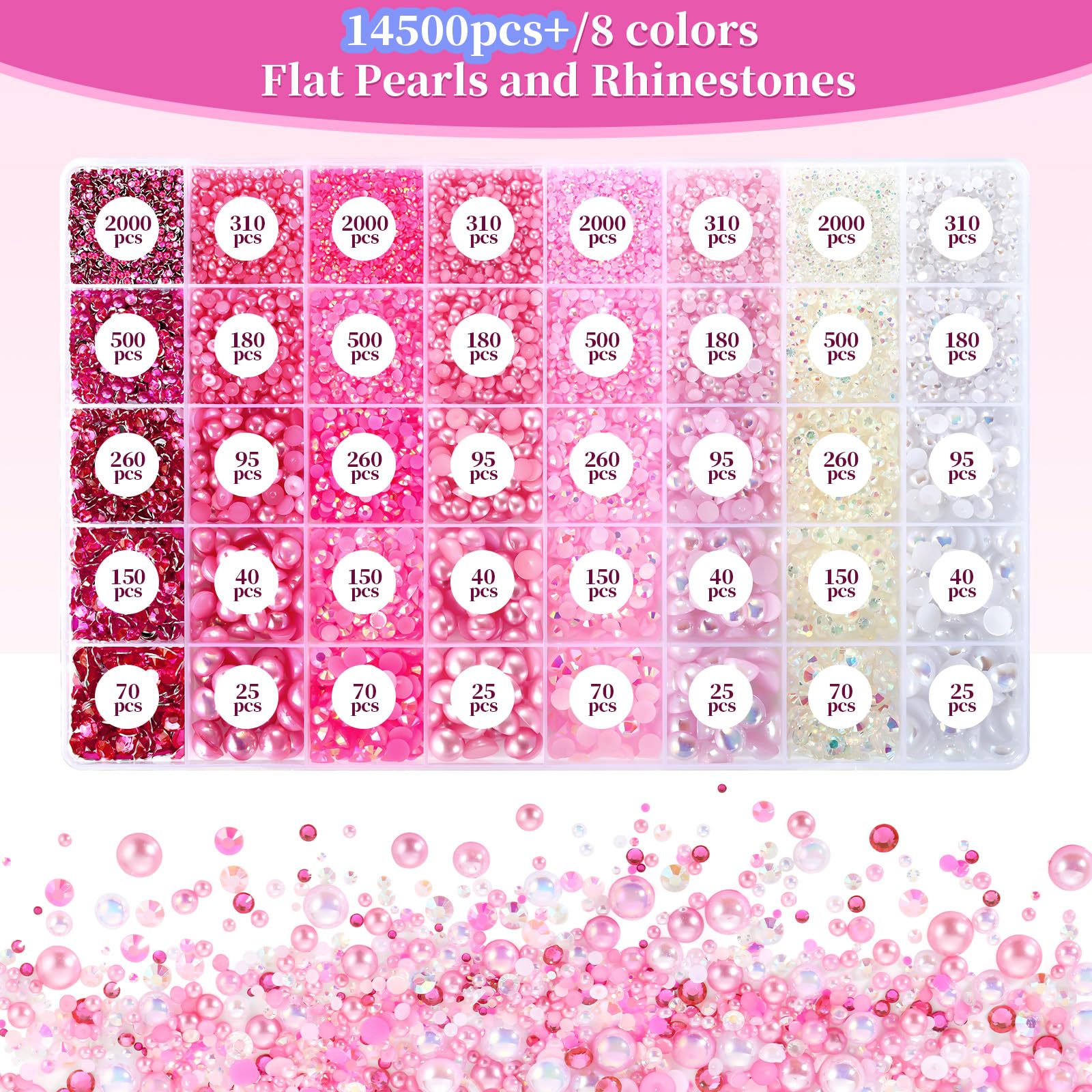 Funtopia 8 tonos rosas flatback para brillos duraderos en proyectos caseros.