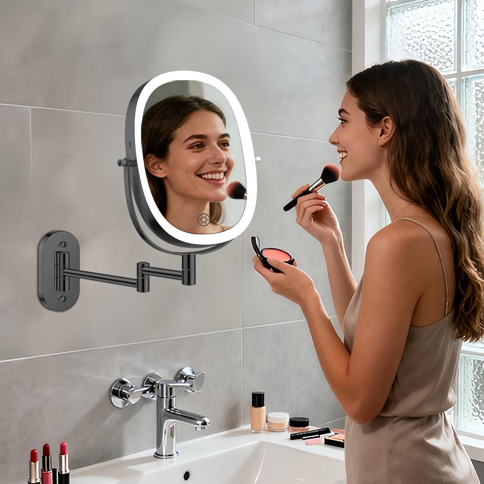 FUNTOUCH brazo plegable para optimizar espacio en baño.