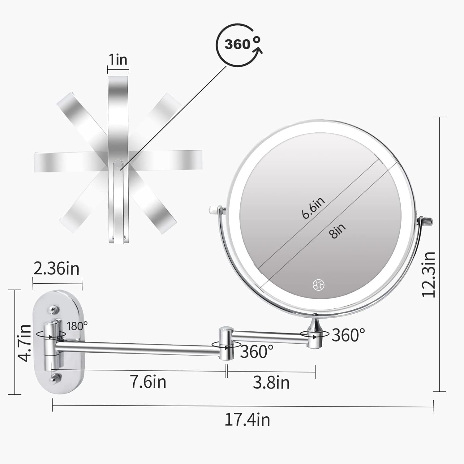 Miroir FUNTOUCH en acier inoxydable et surface HD durable.