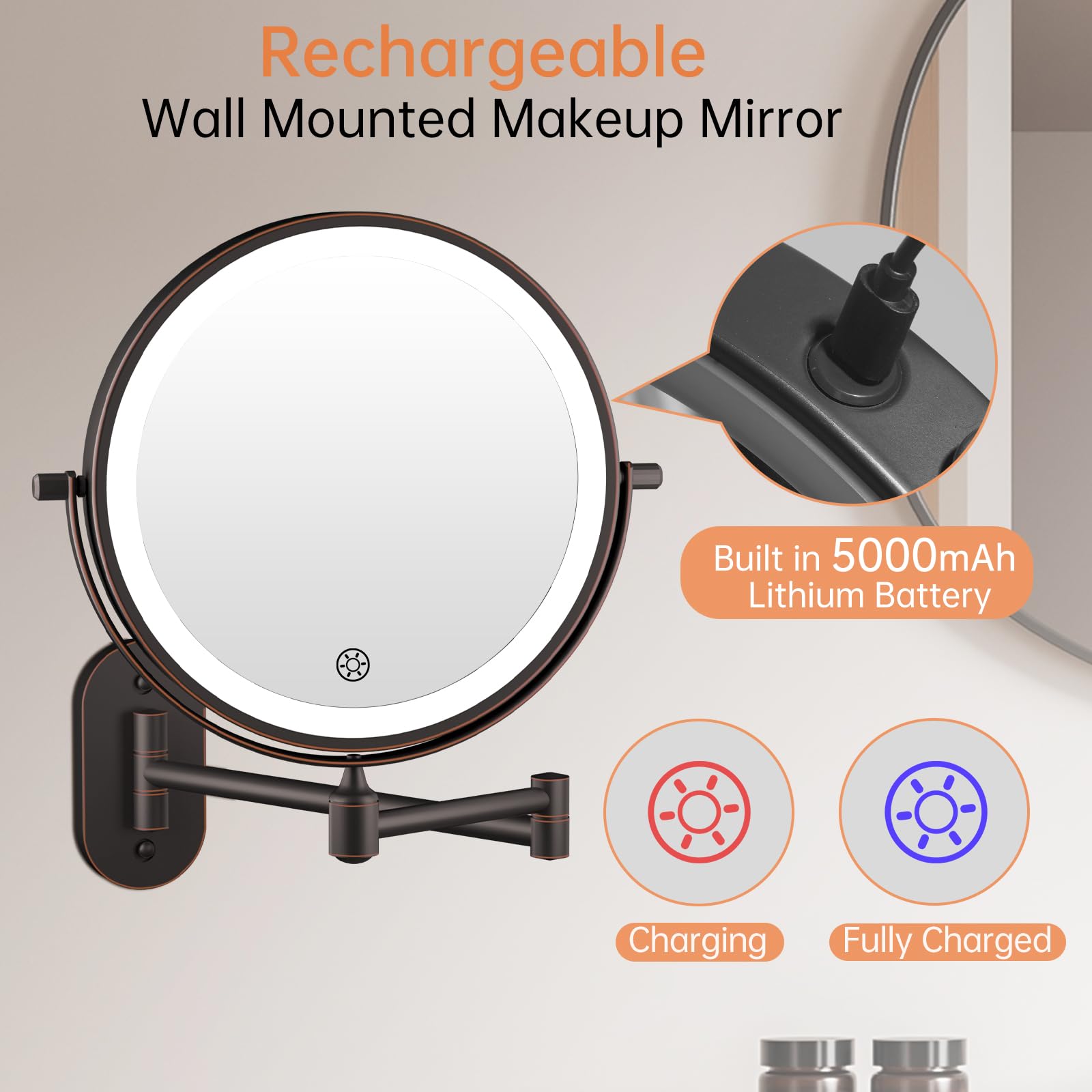 FUNTOUCH miroir avec éclairage 3 couleurs, lumière adaptée à chaque situation.