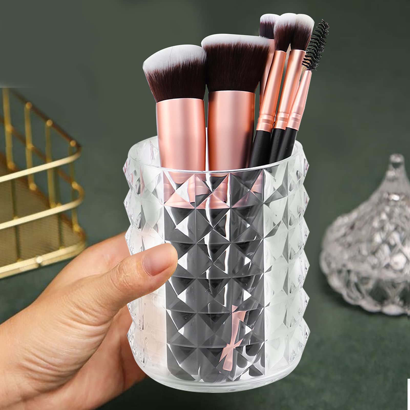Funtygy organizador de brochas, cristal visible, facilita seleccionar y alcanzar herramientas de maquillaje.