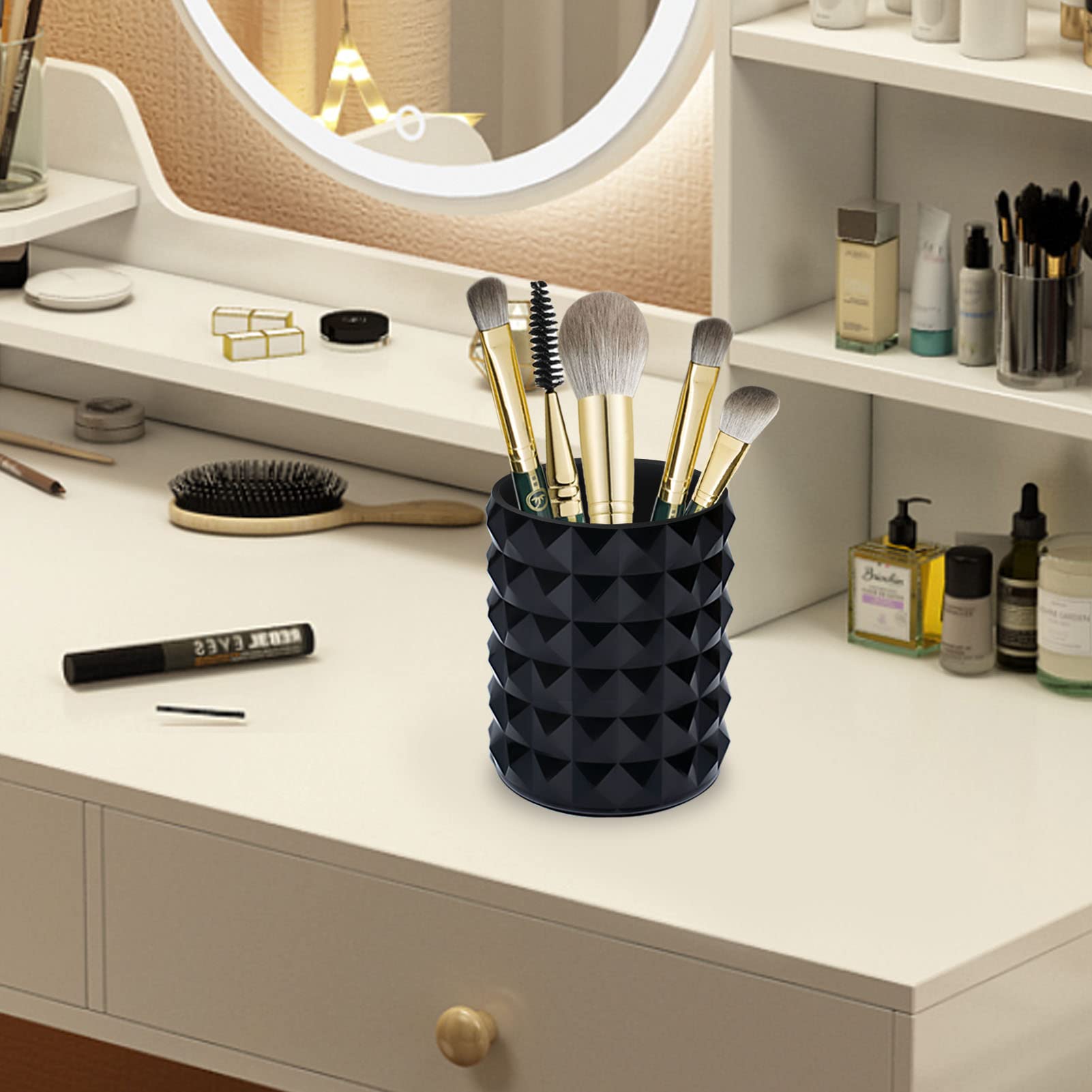 Funtygy portapinceles cristal negro práctico para localizar brochas.