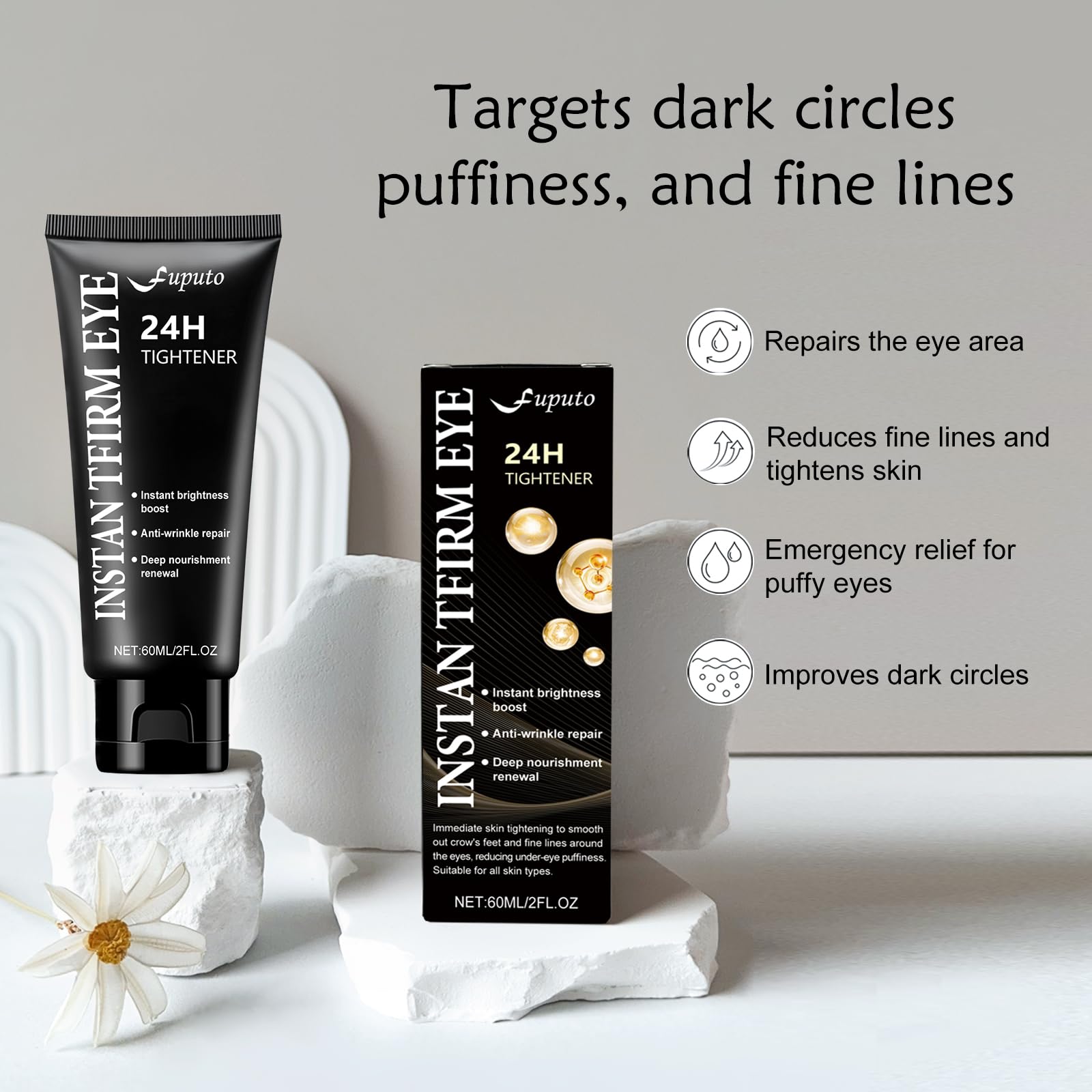 Fuputo crema ojos hidratación prolongada para piel suave y flexible.