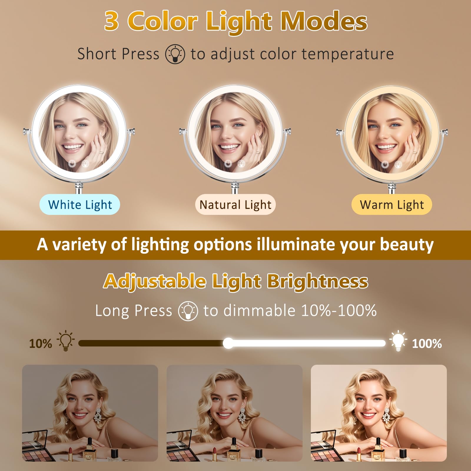 Espejo Fursourige con doble cara 1x/10x para detalles precisos