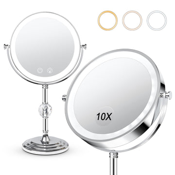 Espejo Fursourige iluminado de doble cara 1x-10x para detalles faciales.
