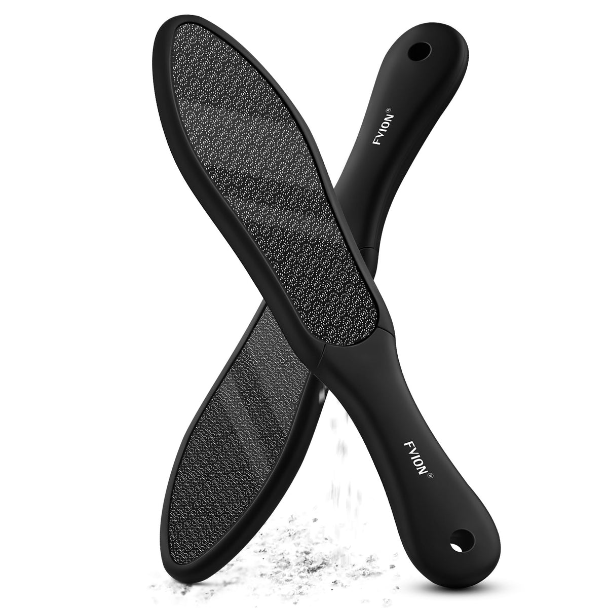 FVION lima de pies doble cara con vidrio nano para remover callos con precisión.