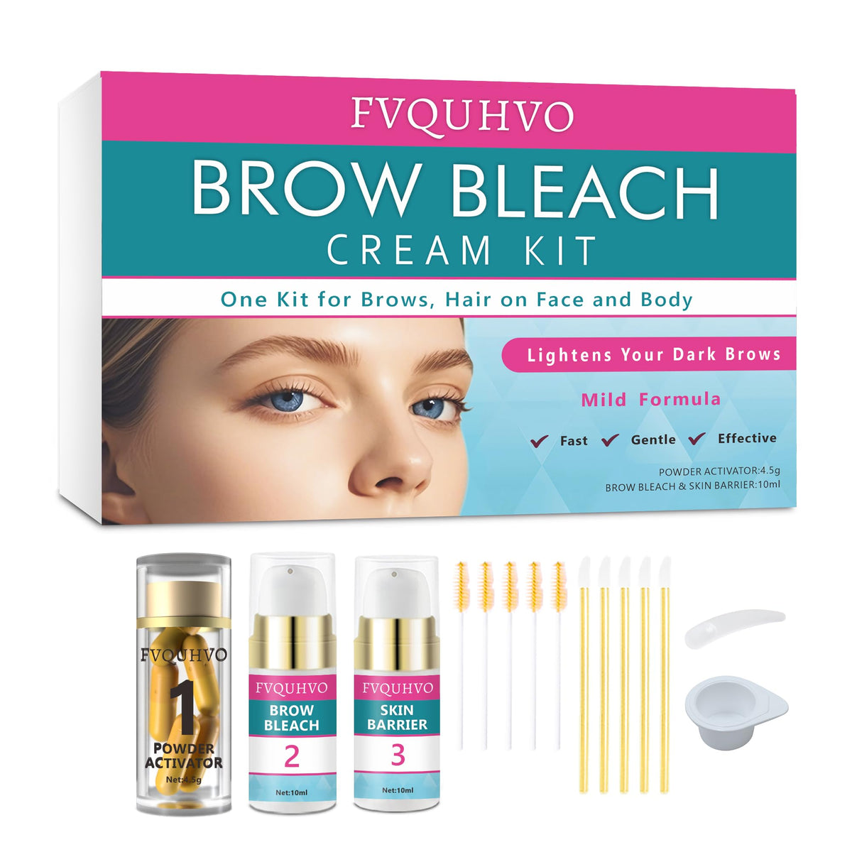 Fvquhvo decolorante de cejas: aplicación para tono más claro y natural.