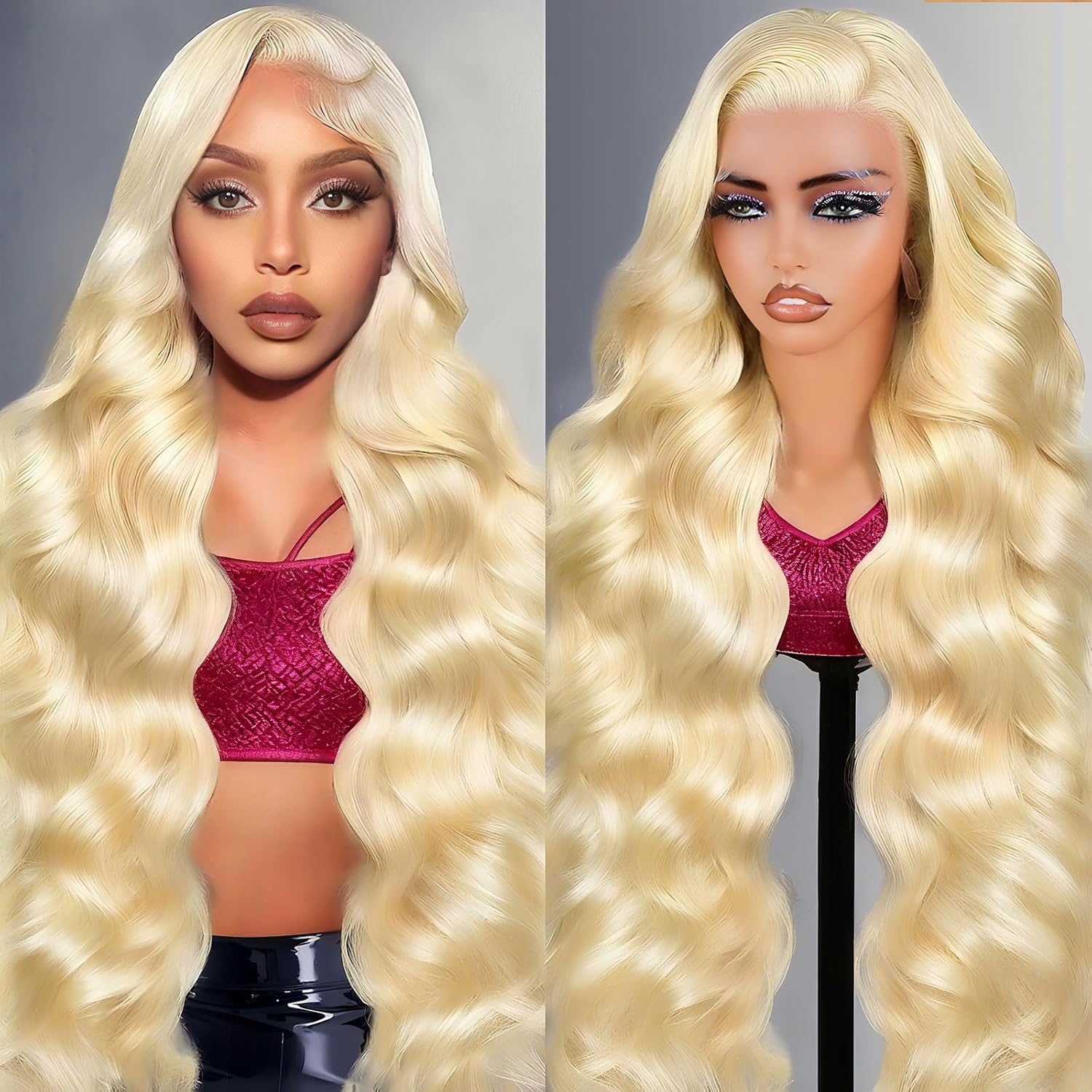 FXIMYLC 32-inch 613 lace-front wig close-up showing seamless natural blend
