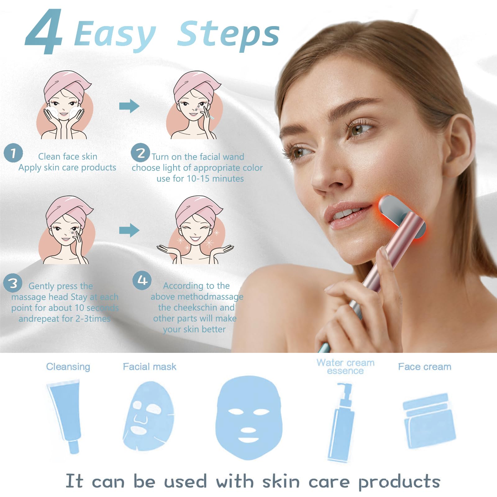 Bâton Fxtiaa lumière cyan pour le visage, apaise les allergies et calme la peau.