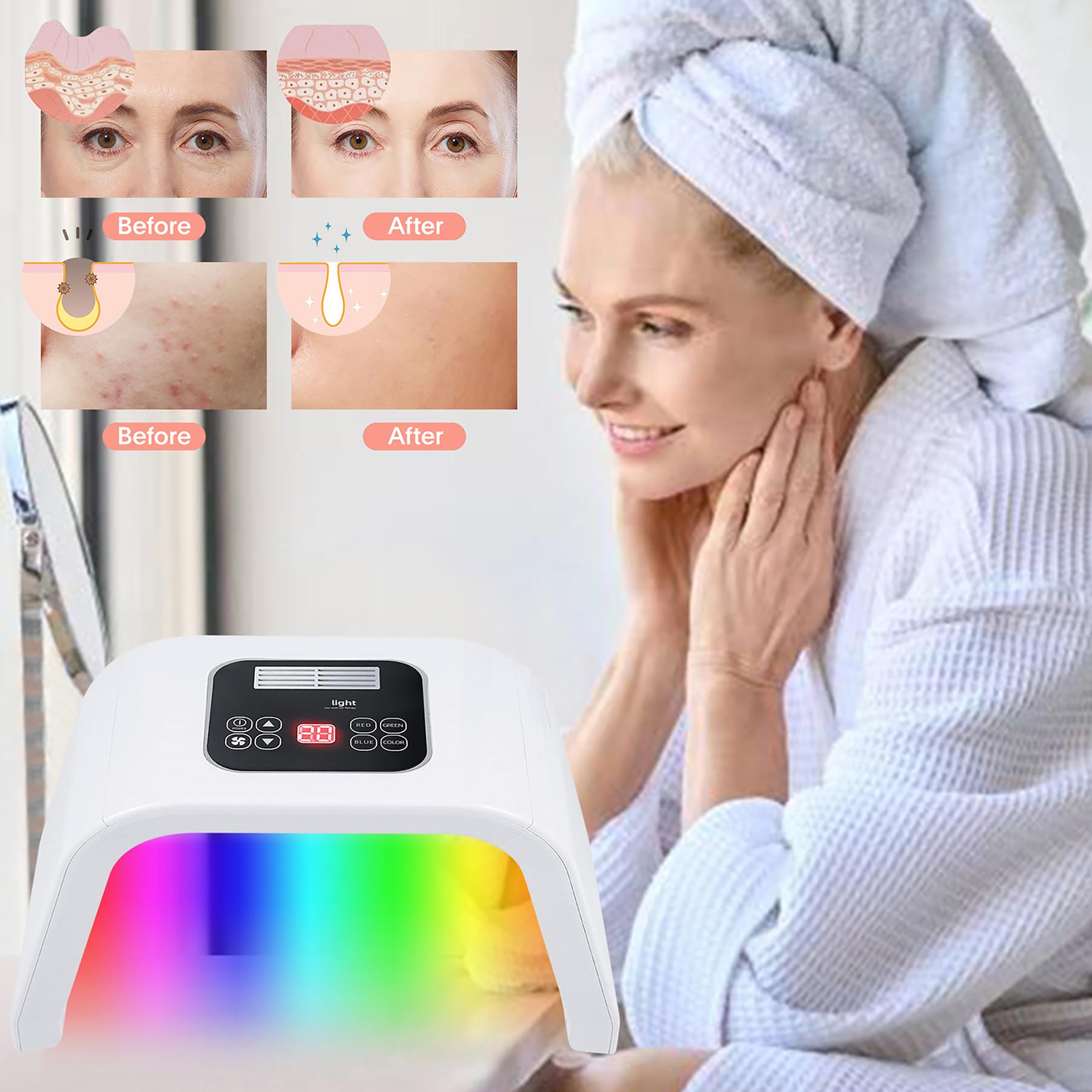 Diseño compacto de la máscara LED Fxtiaa con control táctil.