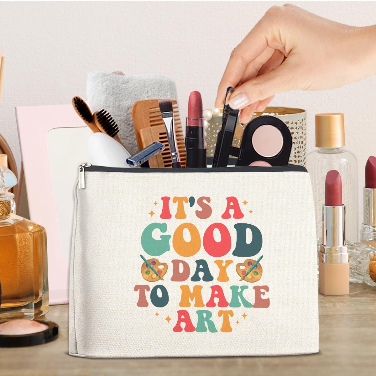 FYDHQSS bolsa maquillaje para viajes, perfecta como regalo creativo para amantes del arte.