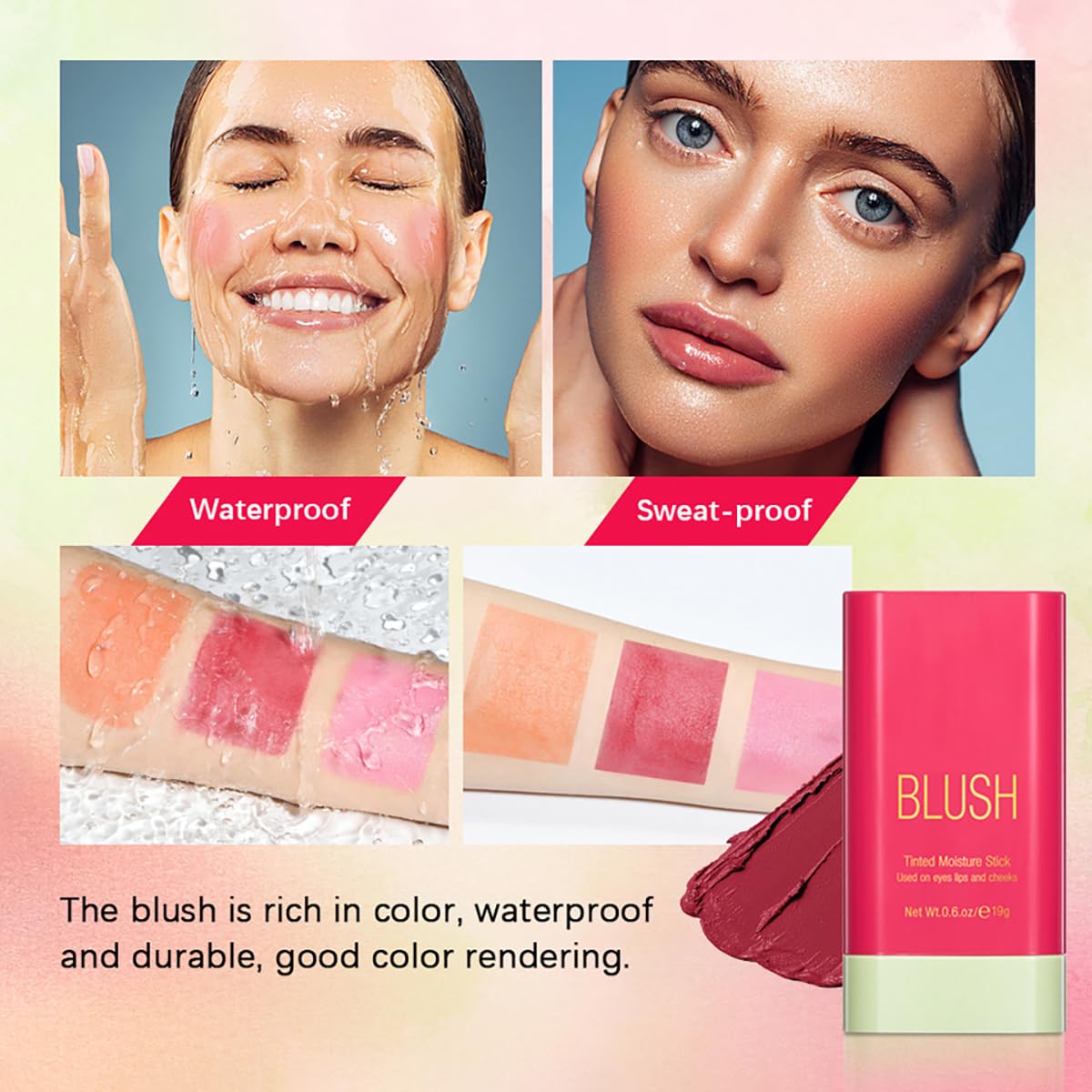 Labios con FYEBOO rubor 3 en 1 para un toque natural.