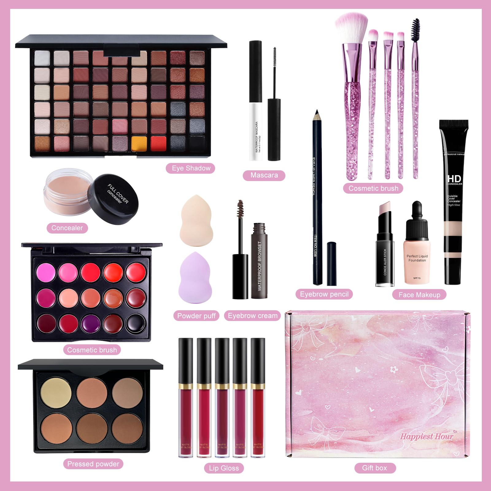 Fynqwor Maquillaje Kit: polvo prensado para acabado suave y natural.