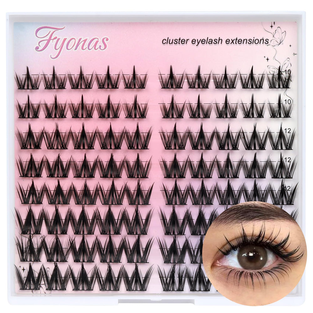 Pestañas cluster manga Fyonas, 80 piezas, para un look voluminoso y versátil.