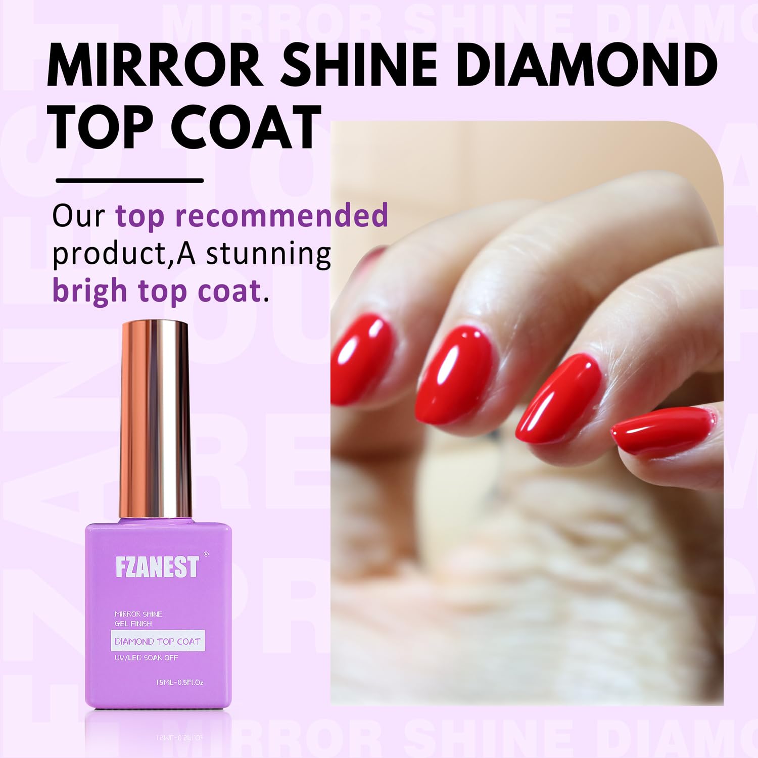 FZANEST capa superior gel incoloro 15ml, acabado claro y duradero.