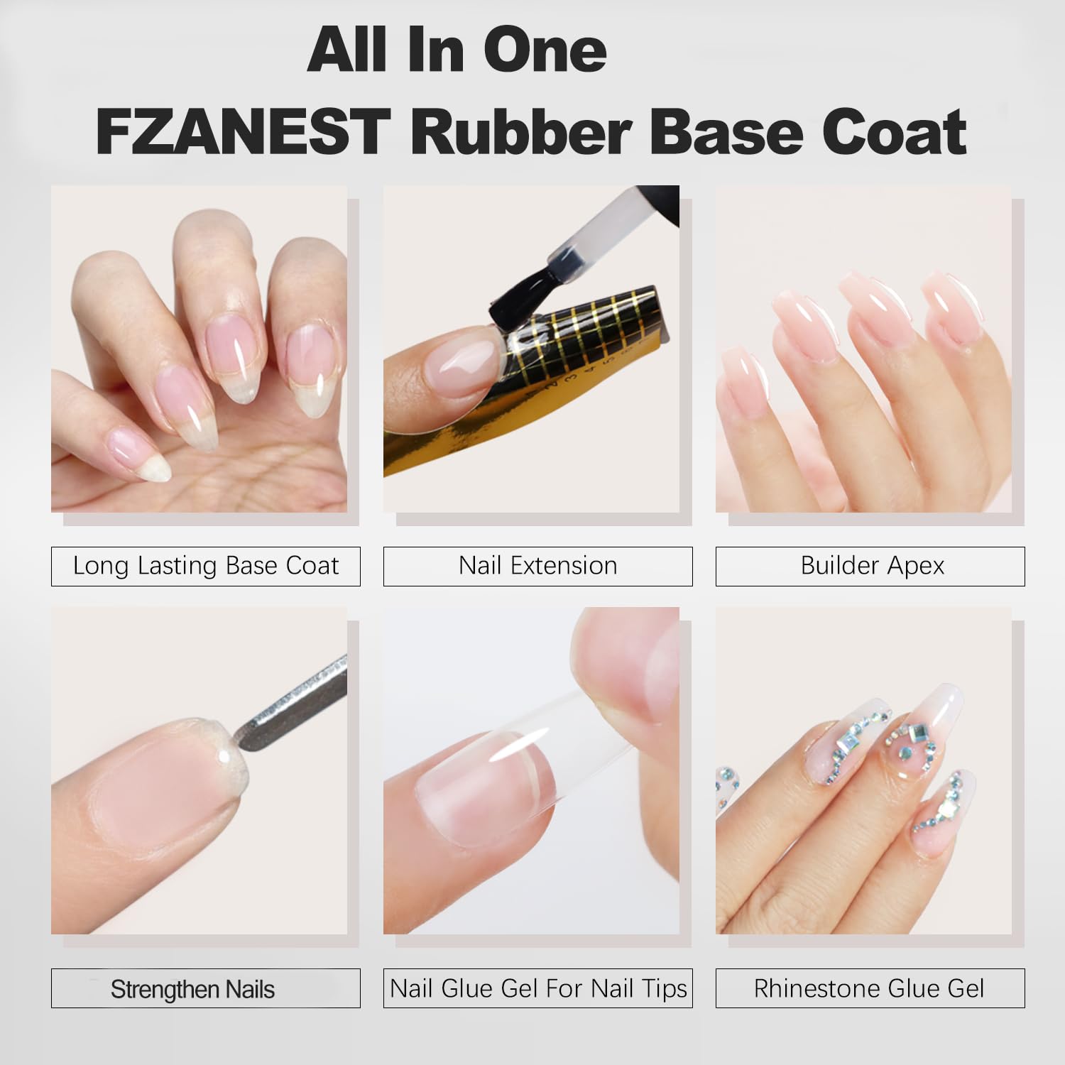 FZANEST gel base para extensiones de uñas, fijación duradera.