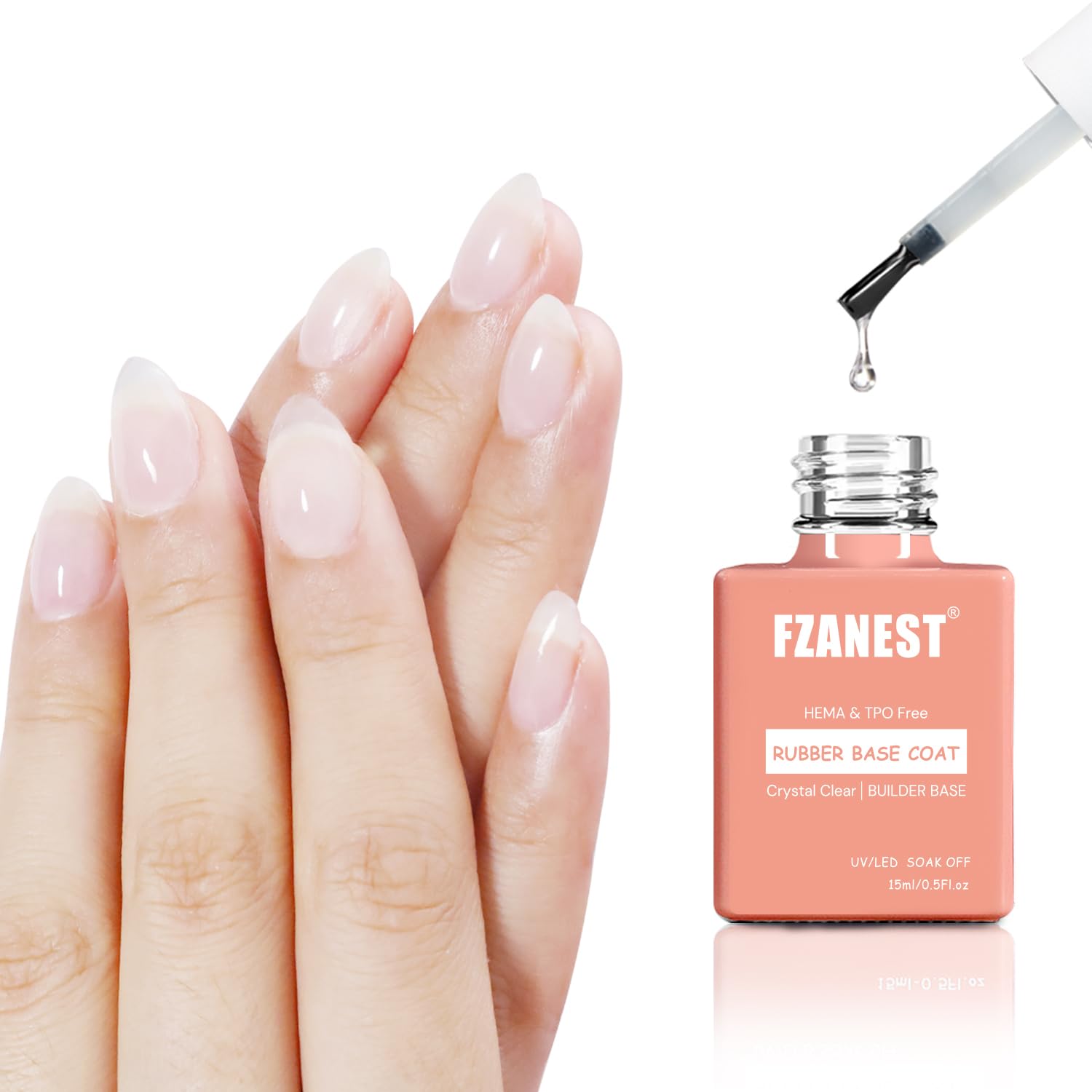 FZANEST base gel transparente para uñas, acabado suave y duradero.