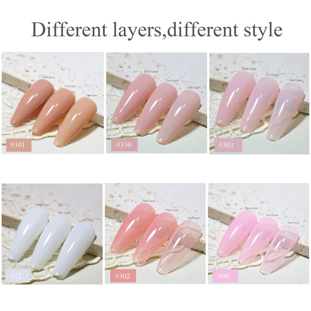 FZANEST Jelly Gel Nail Polish presenta un conjunto de 6 colores nude para looks variados.