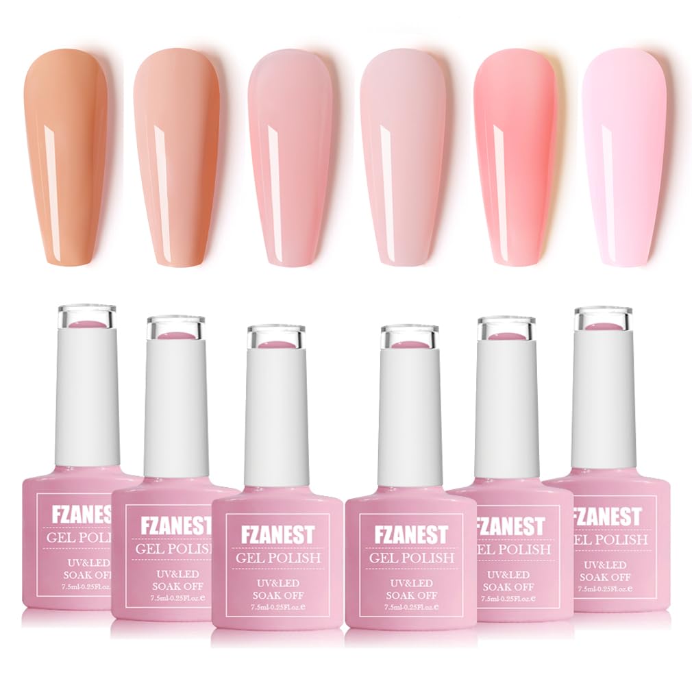 FZANEST Jelly Gel Nail Polish muestra la botella y tono nude, ideal para una manicura natural.