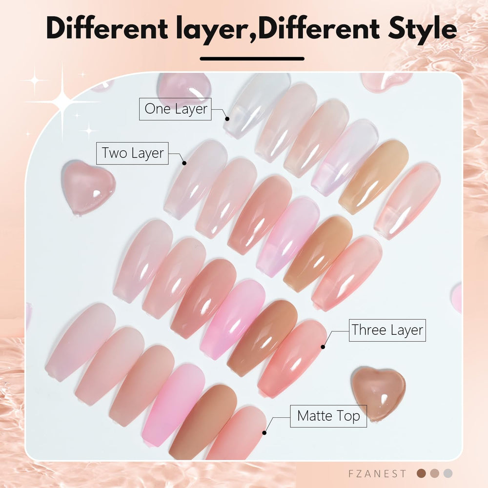 FZANEST Jelly Gel Nail Polish en tono nude suave para un acabado sutil.