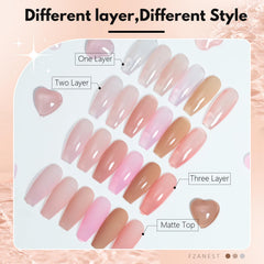 FZANEST Jelly Gel Nail Polish en tono nude suave para un acabado sutil.