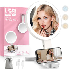 Espejo de maquillaje FZIFZI con luz 10x y 1x para trazos precisos