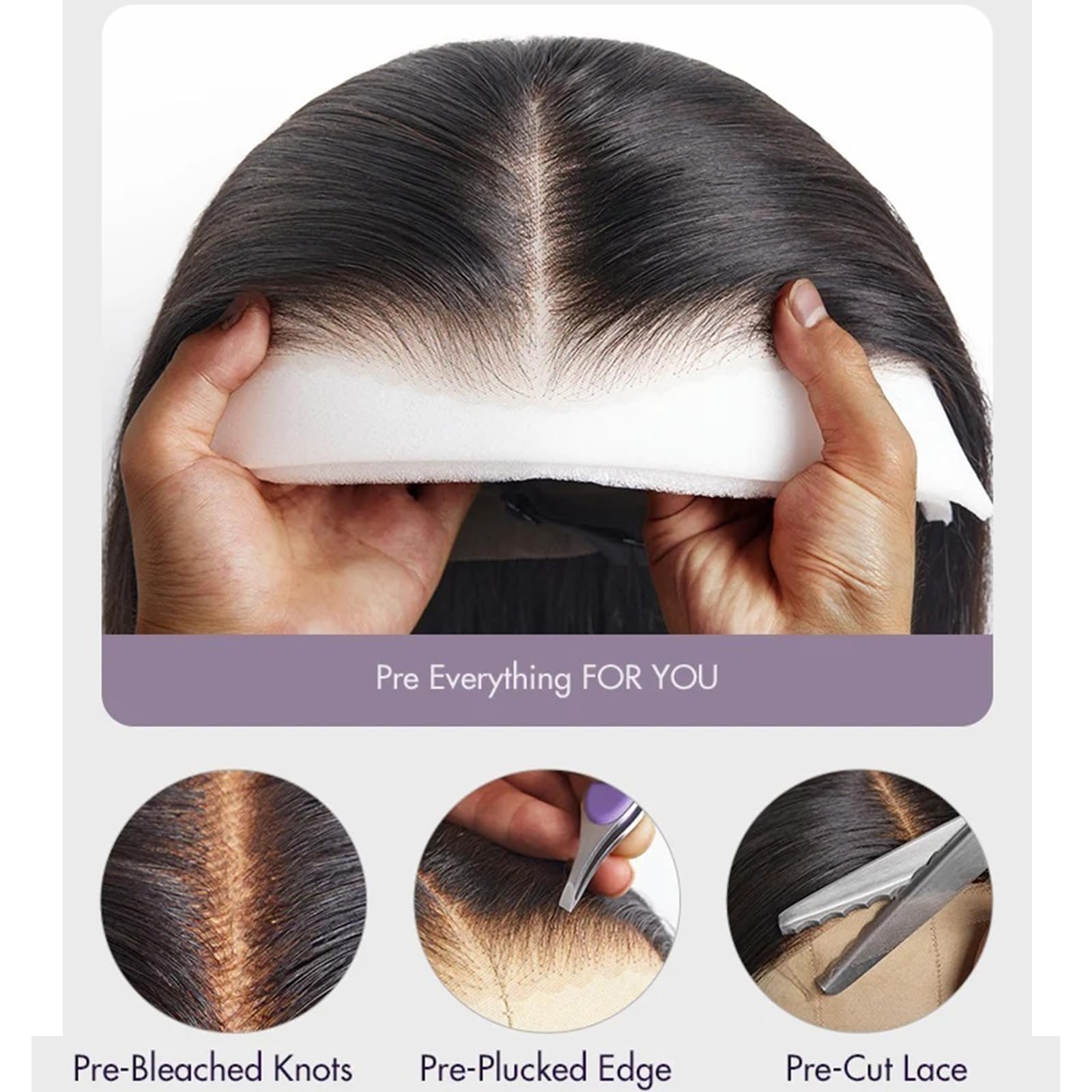 Peluca FZJNB con cabello alrededor de la línea del cabello para acabado natural.