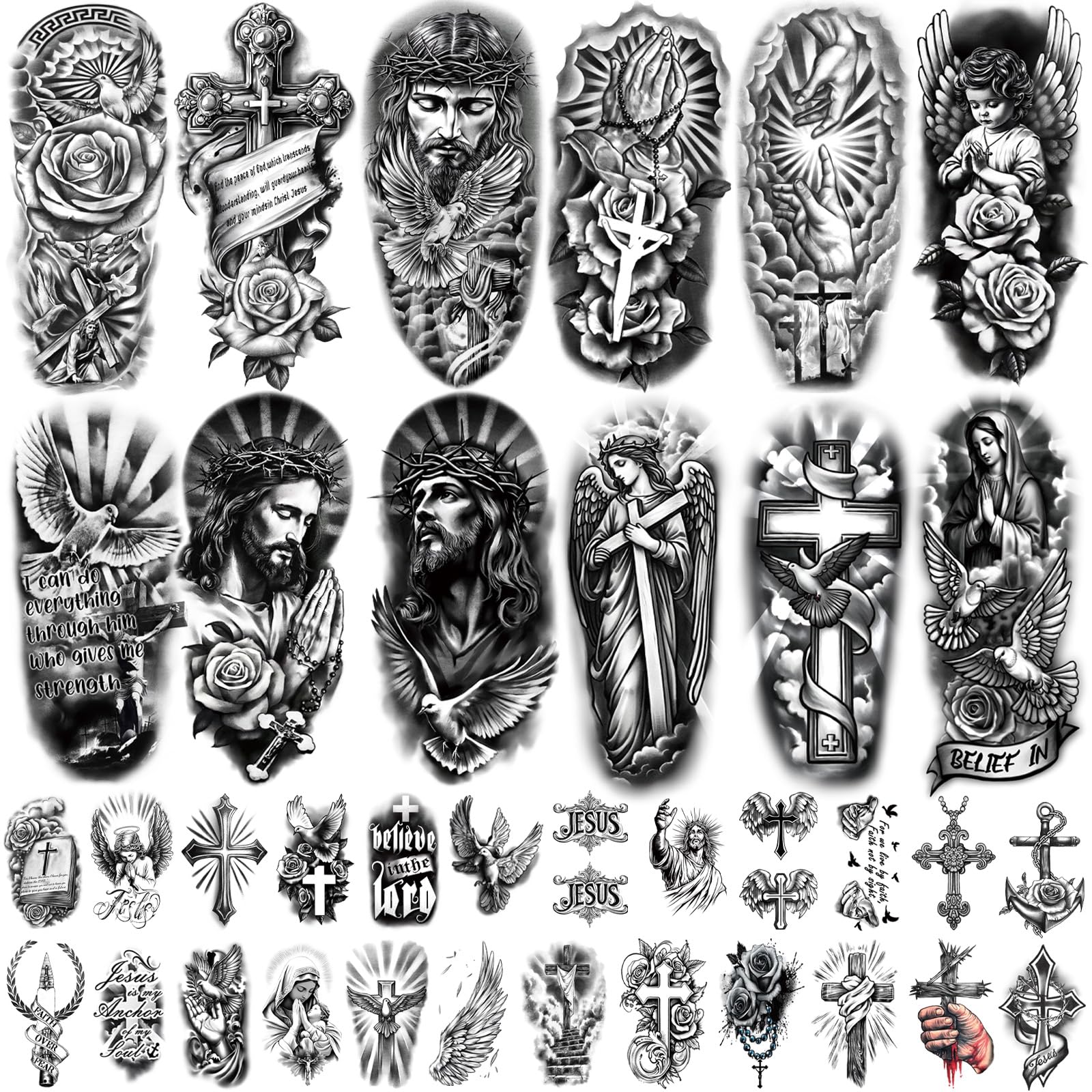 Gabizafia 77 láminas tatuaje cristiano Jesús realista, listo para lucir.